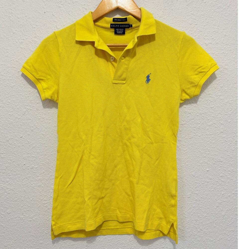 Ralph Lauren Skinny Polo Shirt Y2K Preppy Blokette Yellow Minimalist